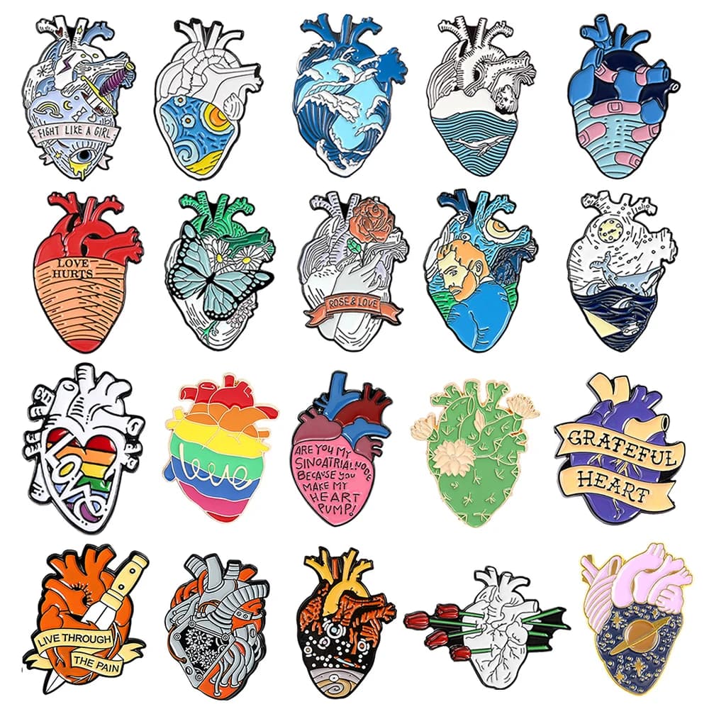 Coração coração do amor coração coração quebrado coração acessórios mochila broche emblema lapela pinos