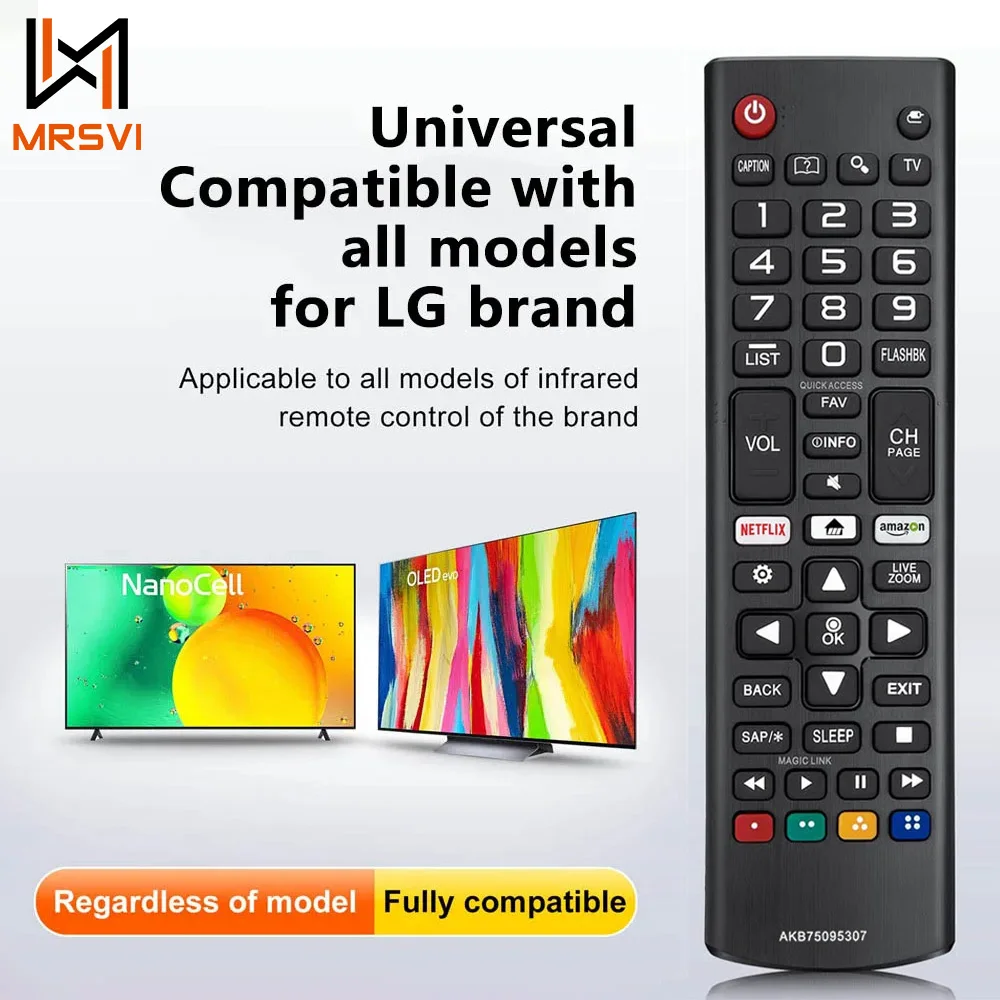Mrsvu controle remoto universal akb75095307 compatível para lg smart tv led oled lcd uhd hdtv plasma webos mágicos 3d 4k uhd hdr