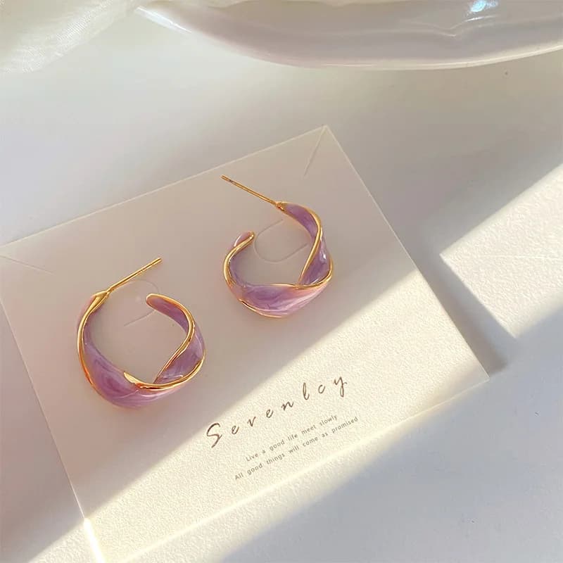 2022 nova moda lavanda roxo brincos para mulher metal dourado torcido arte linha roxo brincos presente jóias atacado