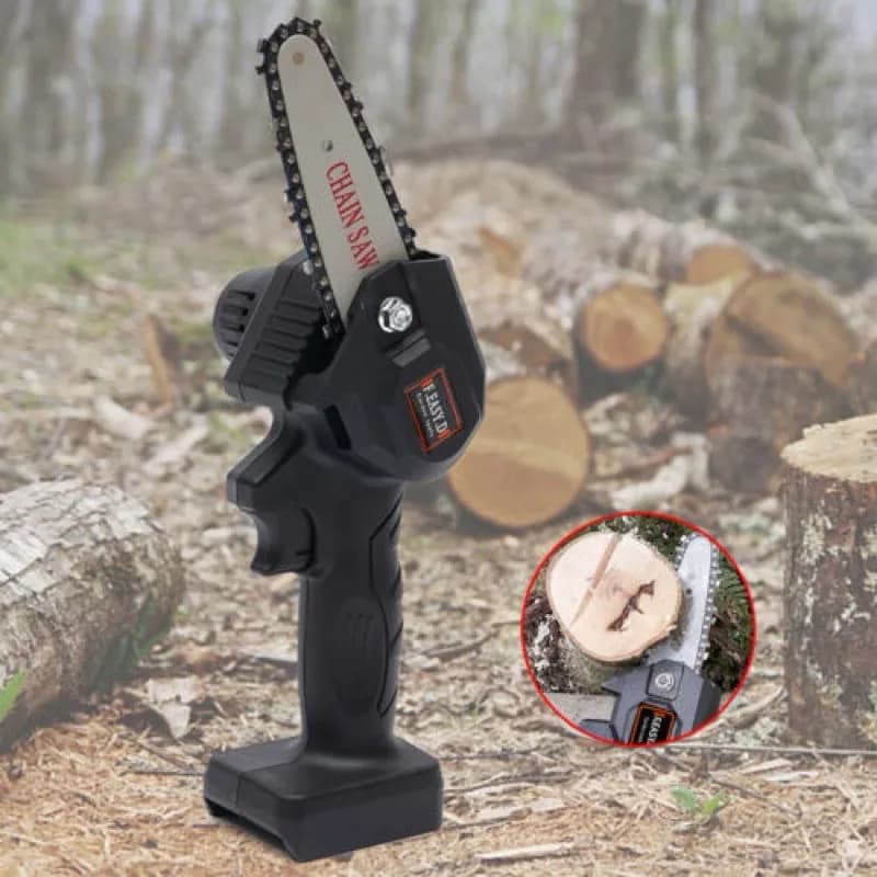 Mini Motosserra Elétrica de 4 Polegadas Recarregável Bivolt para Poda e Jardinagem com Bateria