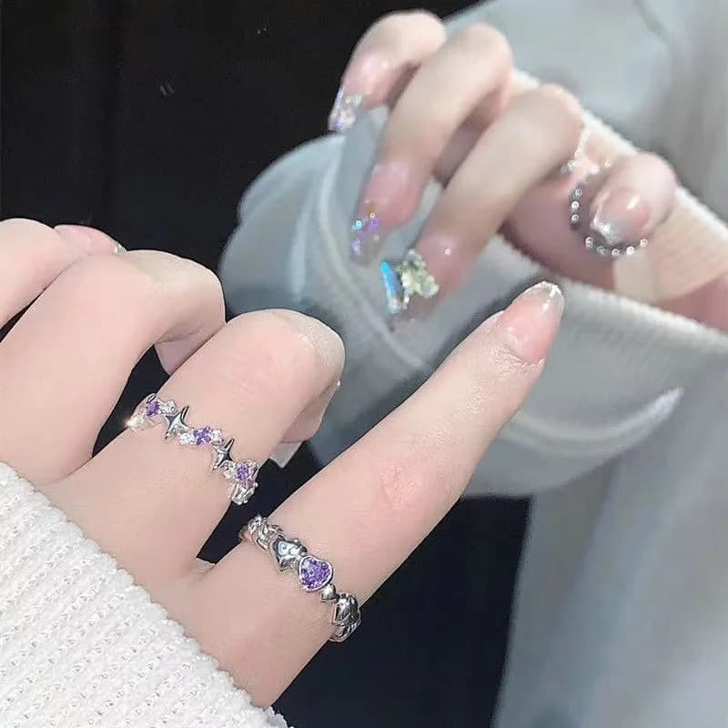 Requintado Anel Estrela Do Coração De Zircão Roxo para Mulheres, Nó De Arco De Cristal Rosa, Moda Y2K, Festa Feminina, Namoro Jóias, Presentes, Coreano