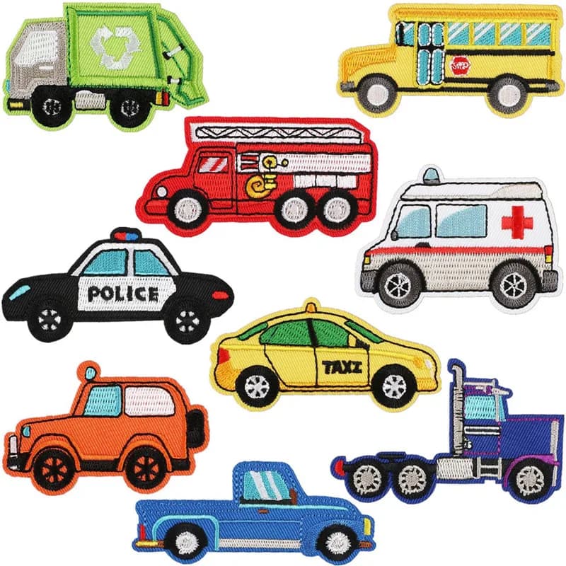 Remendo de caminhão de veículo de engenharia de ambulância para roupas de bebê mochila decoração pequeno aplique de ferro emblema bordado