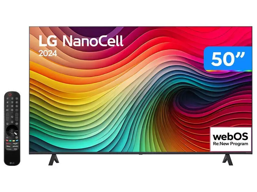 Smart TV 50" 4K LCD LED NanoCell LG 50NANO80TSA WebOS 24 Processador α5 Ger7 Wi-Fi e Bluetooth com Alexa 3 HDMI 2 USB