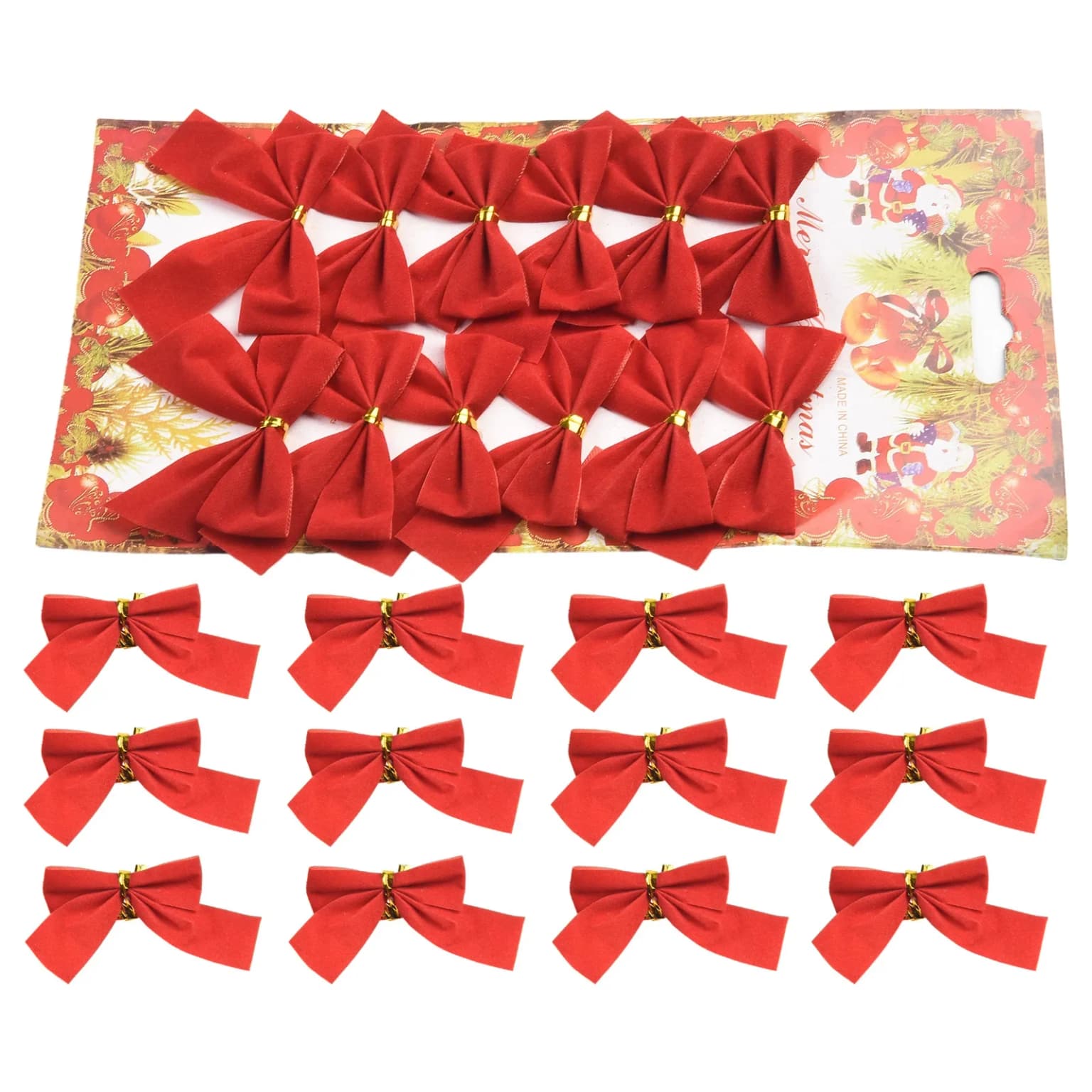 Laços de natal vermelho/dourado/prata, jardim, presente de luxo, árvore de natal, cores brilhantes, ornamento de nó de arco para casa, 12 peças