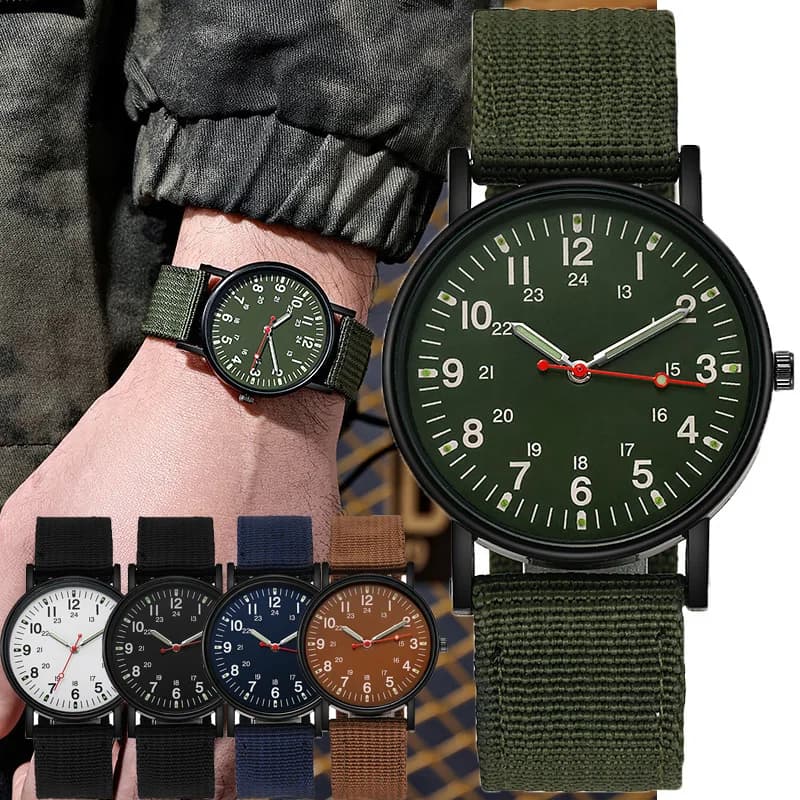 Relógio militar esportivo masculino luminoso, relógio de pulso resistente a choques, pulseira de nylon simples, relógio de pulso do exército masculino de quartzo