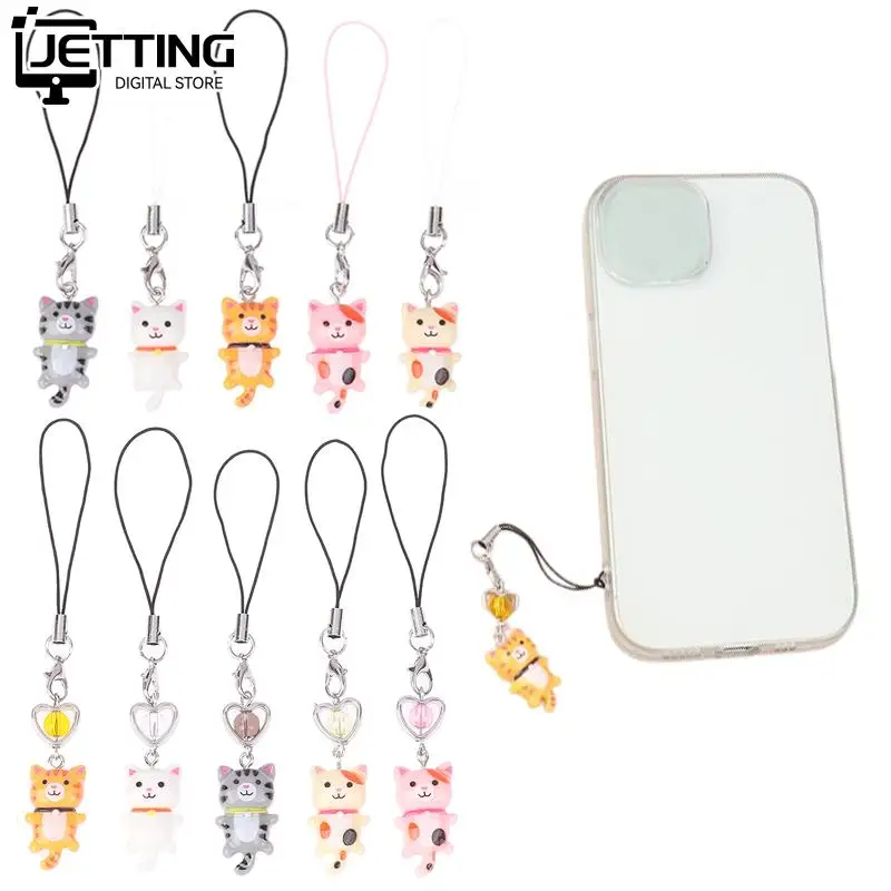 Handmade Gato Kawaii Coração Chaveiro para As Mulheres, Charme Do Telefone, Correia, Cordão, Saco, Mochila, Ornamento, Chaves Do Carro Titular, Jóias, Y2K