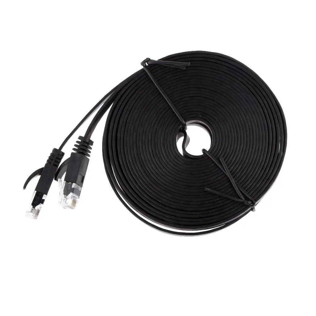 Cabo Ethernet CAT6 Plano Durável Preto para Smart TV e Console de Jogos