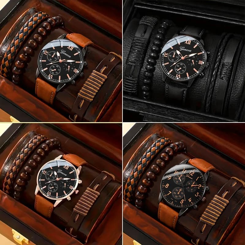 4 pçs moda masculina relógios casuais masculino relógio de quartzo pulseiras conjunto relogio masculino reloj hombre (sem caixa)