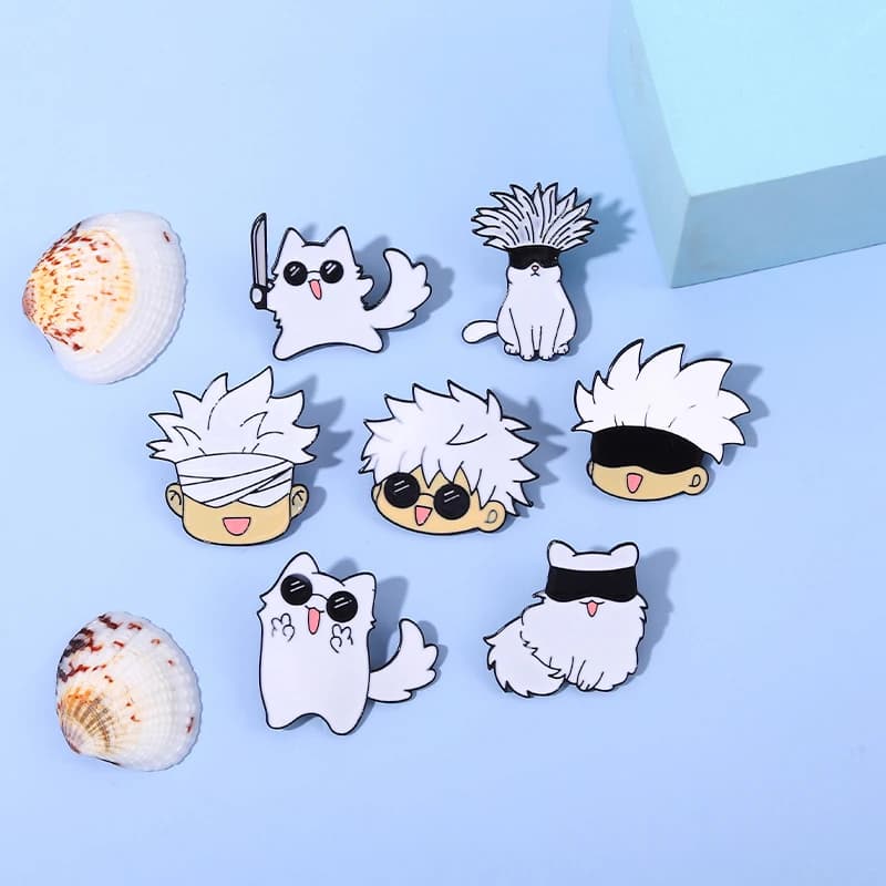Gojo satoru gatos esmalte pino kawaii anime papel máscara de olho bonito mangá broches crachá jujutsu kaisen anime acessórios para mochila