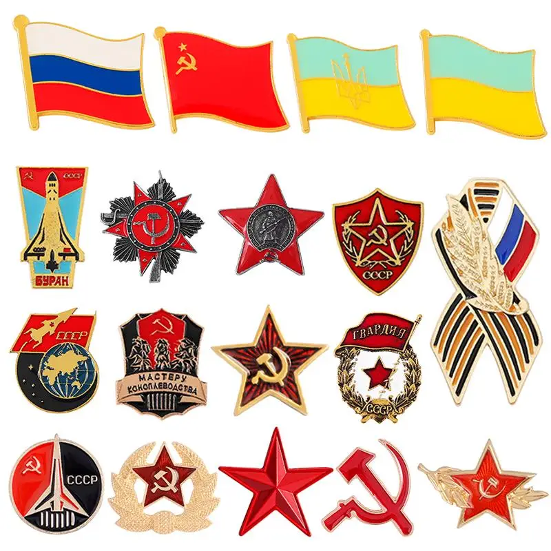 Bandeira russa broche fita sinal emblema com símbolo da urss emblema patriotismo estrela vermelha dia da vitória lapela pinos ícone mochila decorativa