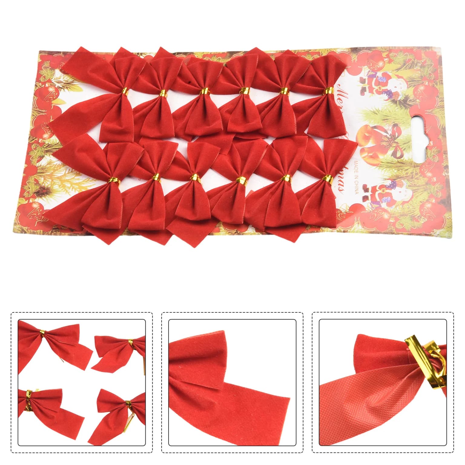 Laços de natal vermelho/dourado/prata, presente, decoração de árvore de natal, cores brilhantes, ornamento de nó de laço, moda de festa