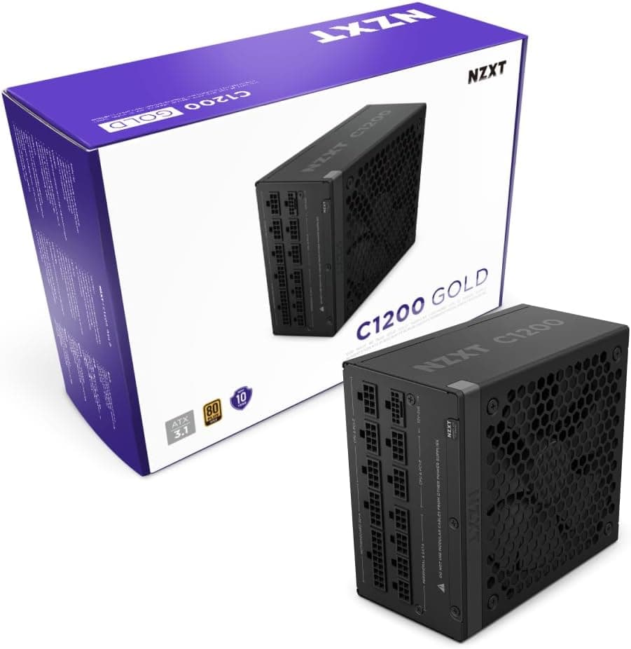 NZXT C1200 Gold ATX 3.1 - Fonte de alimentação para jogos de PC totalmente modular de baixo ruído - 1200 Watts - 80 Plus Gold - Conector 12V-2x6 - Modo Zero Fan - Capacitores 100% japoneses - Preto