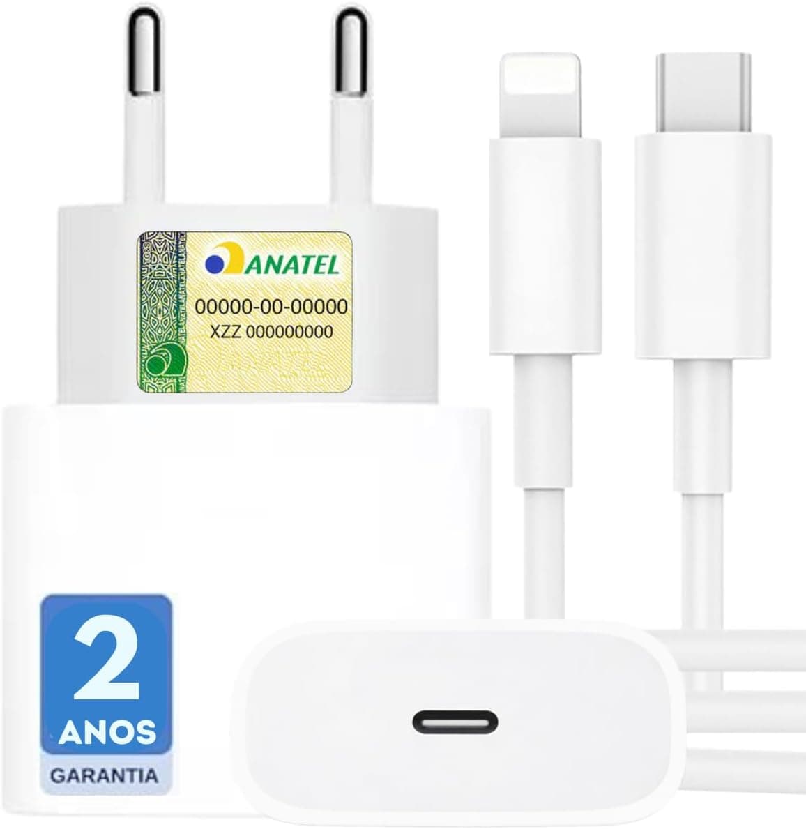 UTBRX Carregador 25w Turbo Compativel c/I.Phone 8 X Xr 11 12 13 14 Pro Max Fonte USB C Homologado Cor Branca Premium