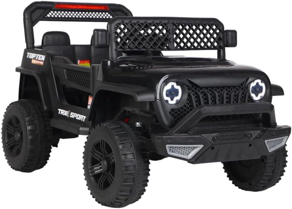 Bang Toys - Carrinho Elétrico Infantil Adventure 12V - com Luzes de LED, Sons, Entrada USB/MP3, Bluetooth, Controle Remoto - Suporta até 30kg - Cor Preto