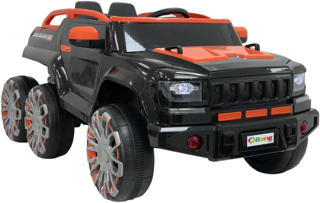 Bang Toys - Carrinho Elétrico Infantil Monster Magma 12V - com Portas que Abrem, LED, Sons, USB/MP3, Bluetooth e Controle Remoto - Suporta 50kg - Cor Preto