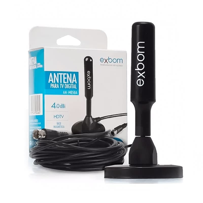 Antena Digital HDTV Interior e Exterior, Captação 360 Graus, VHF/UHF/FM, Alta Definição, Cabo de 5 Metros, Preta, Design Compacto, Compatível com Todas as TVs