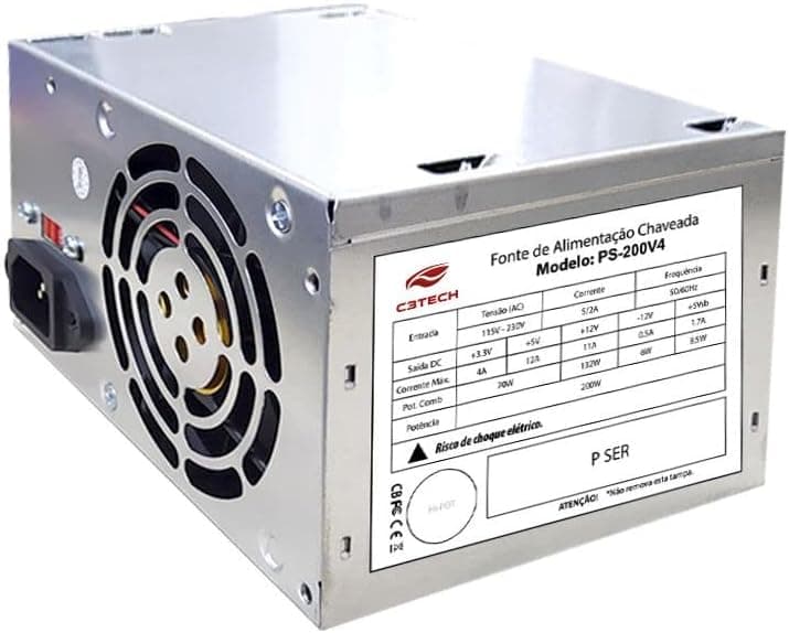 C3Tech Fonte ATX 200w, PS-200v4 para computador, 20+4 Pinos, 115v e 230v