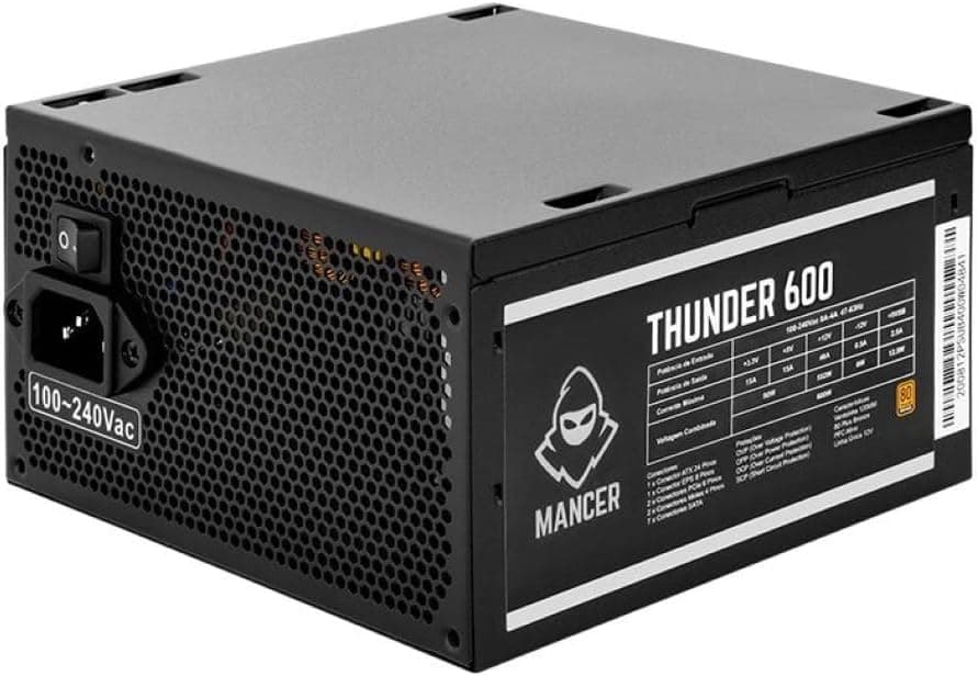 Fonte Mancer Thunder 600W | 80 Plus Bronze | ATX | Não modular | Preto | MCR-THR600-BL01