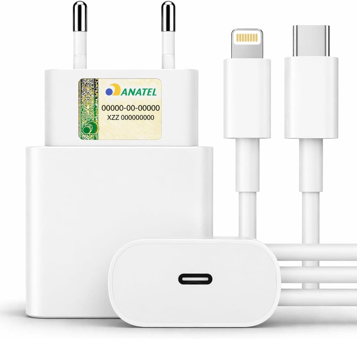 Kit Carregador Turbo Linha Premium Cabo Usb-C-Lightning + Fonte Carregador Ultra Rapido