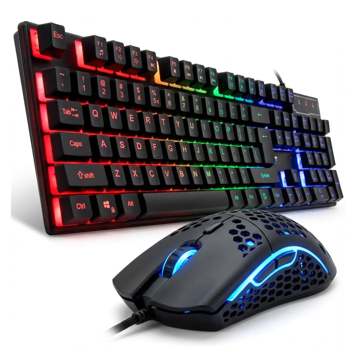 Kit Teclado e Mouse Gamer com Iluminação RGB, Conexão USB, Preto, Sensor Óptico 800/1200/1600 DPI, Layout ABNT2