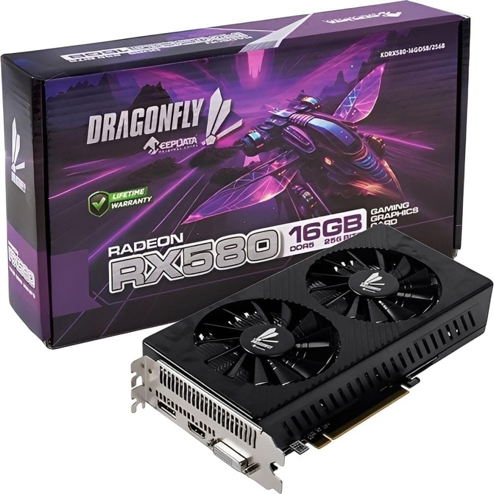 Keepdata Dragonfly Placa de Vídeo Radeon RX580, 16 GB GDDR5, 256 Bits, Preta