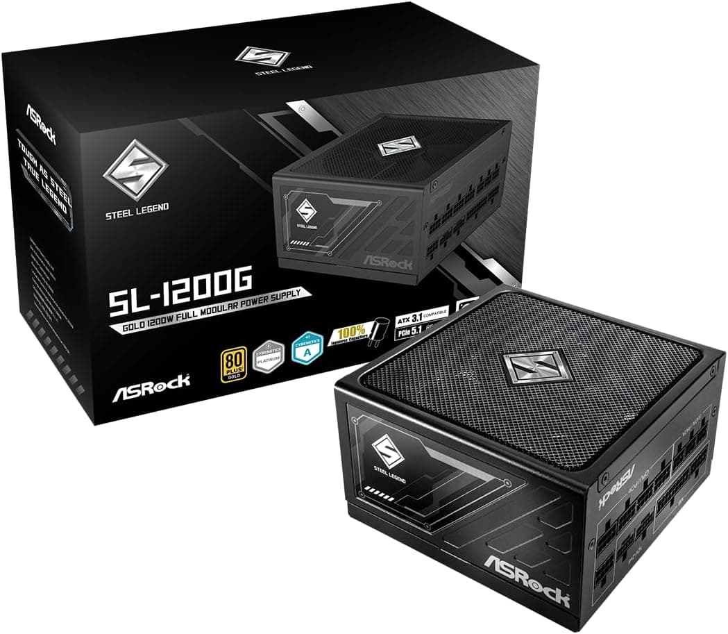 ASRock Fonte de alimentação modular completa Steel Legend SL-1200G 1200W 80 Plus Gold & Cybenetics Platinum ATX3.1 e PCIe5.1 pronta com cabo de cor dupla 12V-2x6 10 anos de garantia