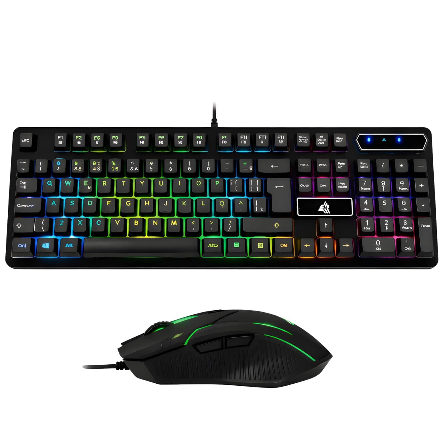 Kit Teclado e Mouse Gamer LED RGB Semi Mecânico, Teclas Suaves, Anti-Ghosting, Alta Precisão, USB Plug & Play, Compatível com PC, PS4, PS5, Xbox (PRETO)
