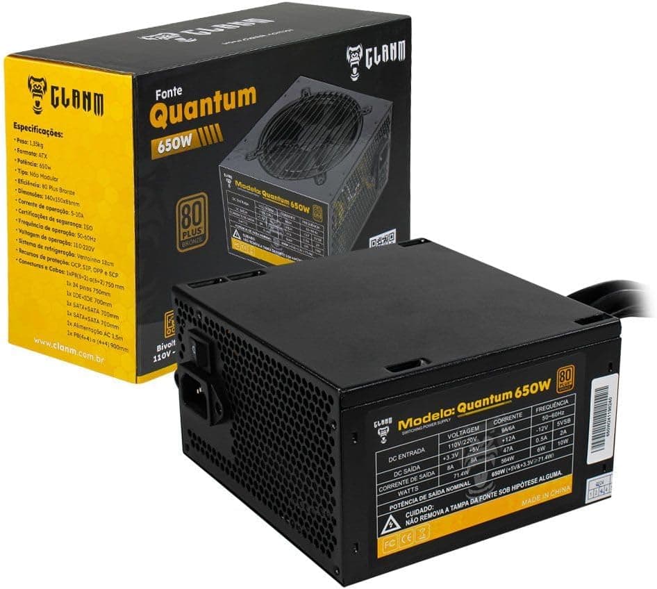 COOLER, Fonte Alimentação Quantum 650W • MTS • MWE 80 PLUS BRONZE V3 • PFC ATIVO • BIVOLT Automativo • CLANM • Com Cabo de Força