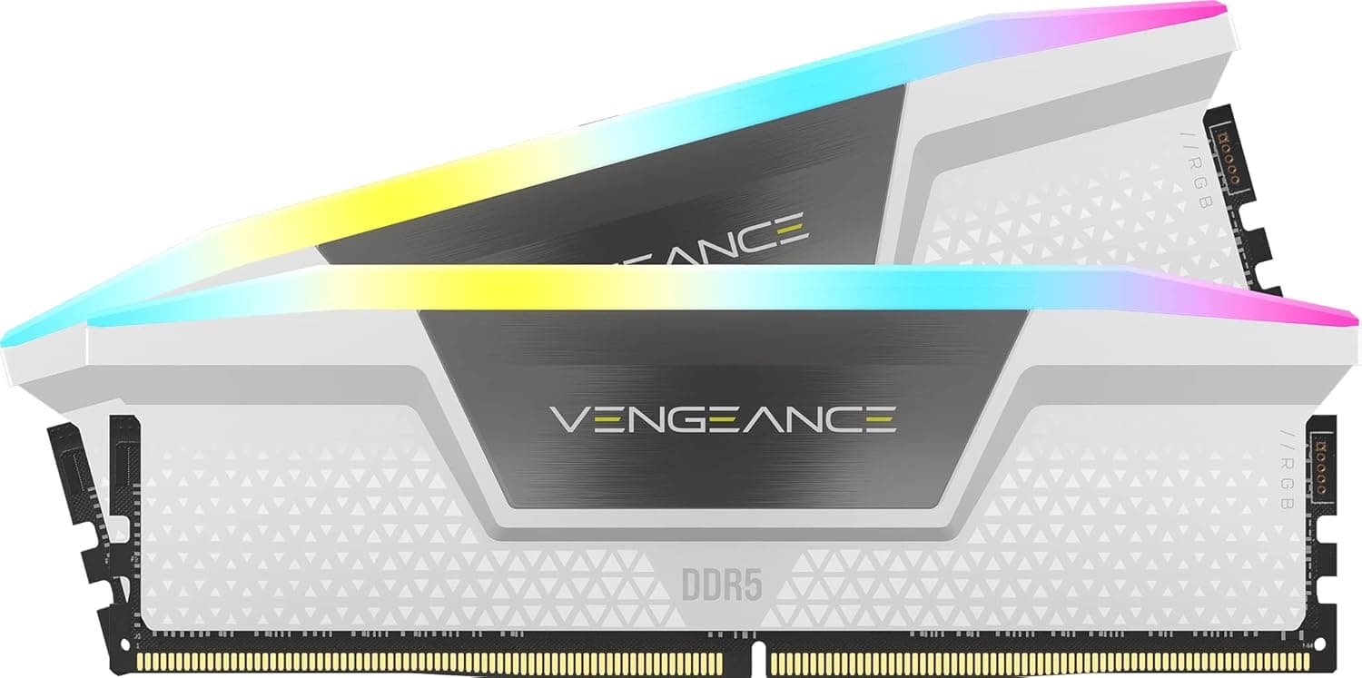 CORSAIR VENGEANCE RGB DDR5 RAM 32GB (2x16GB) 6000MHz CL36-44-44-96 1,35V Intel XMP 3.0 Memória de computador desktop - Branco (CMH32GX5M2E6000C36W)
