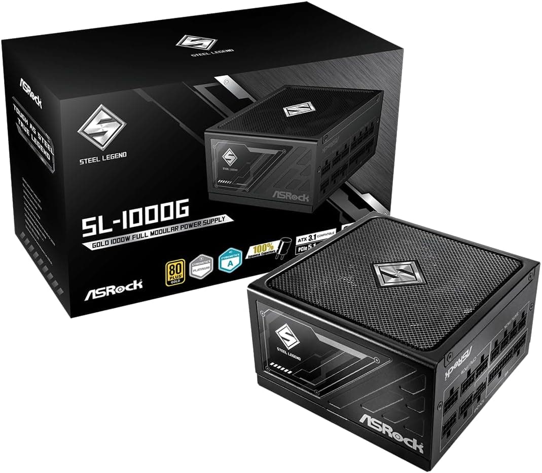 ASRock Fonte De Alimentação Modular Completa Steel Legend Sl-1000G 1000 W 80 Plus Gold E Cybenetics Platinum, Pronta Para Atx3.1 E Pcie5.1 Com Cabo De Duas Cores 12 V-2X6