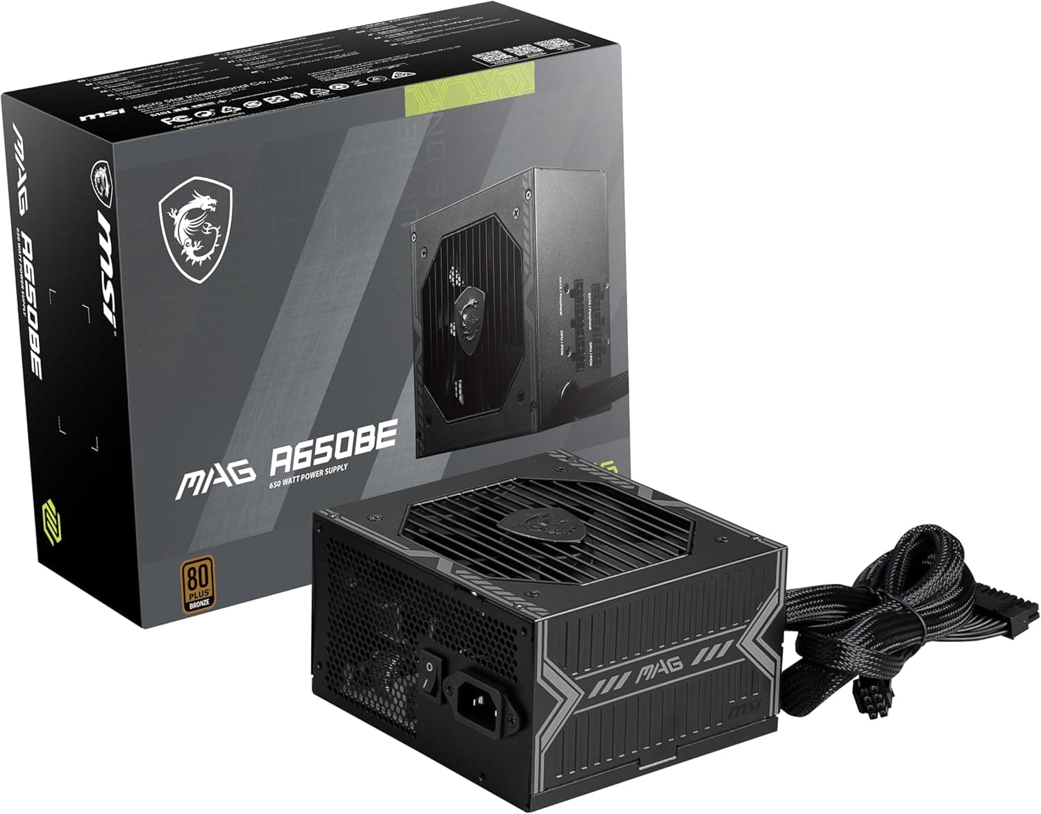 MSI Fonte de alimentação para jogos MAG A650BE - 80 Plus Bronze Certificado 650W - Semimodular - PSU ATX de baixo ruído