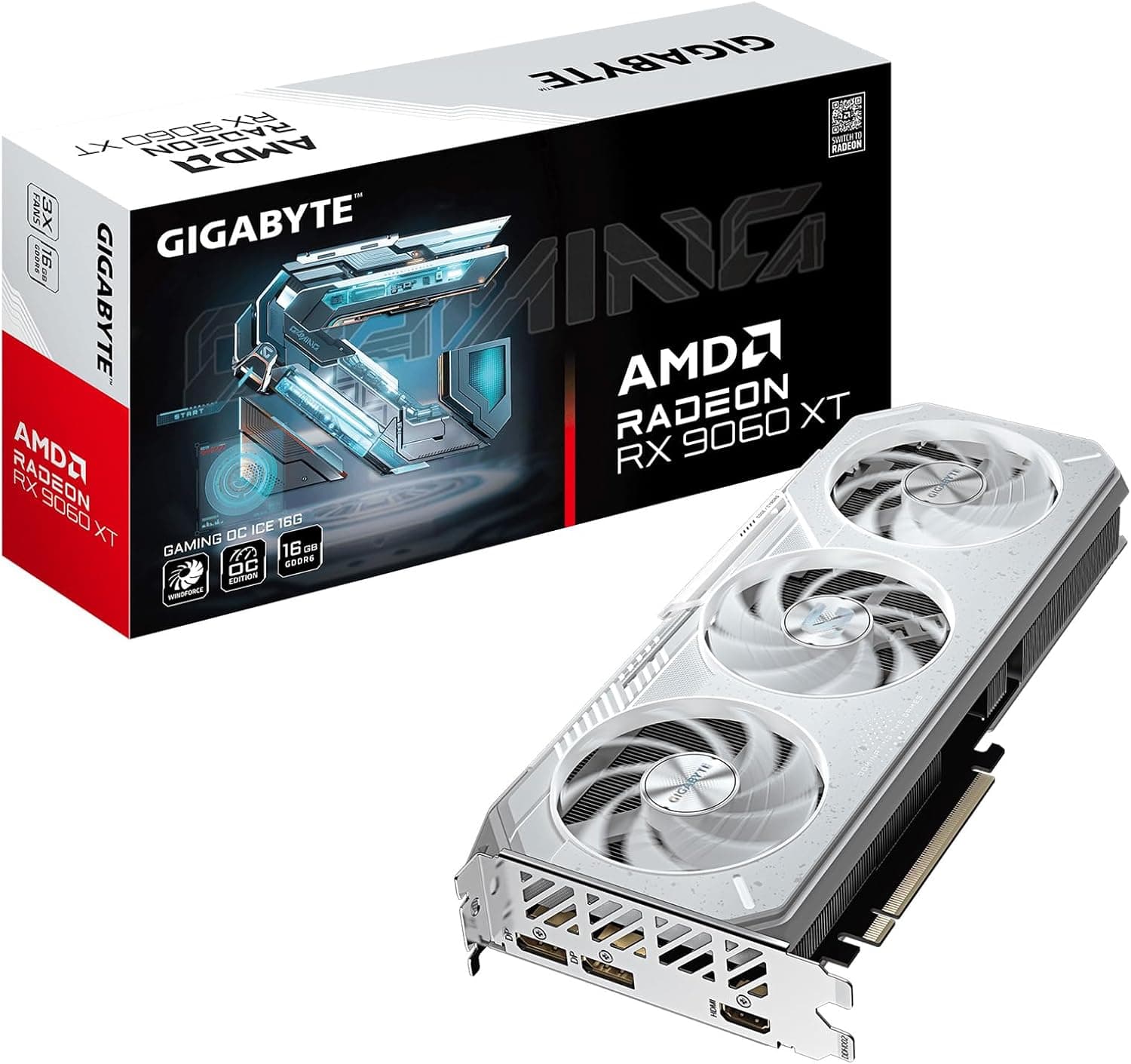 GIGABYTE Placa gráfica Radeon RX 9060 XT Gaming OC Ice 16G (16 GB GDDR6 256 bits, PCIe 5.0, HDMI/DP 2.1, ventilador Hawk, gel térmico, classe de servidor, estrutura reforçada)