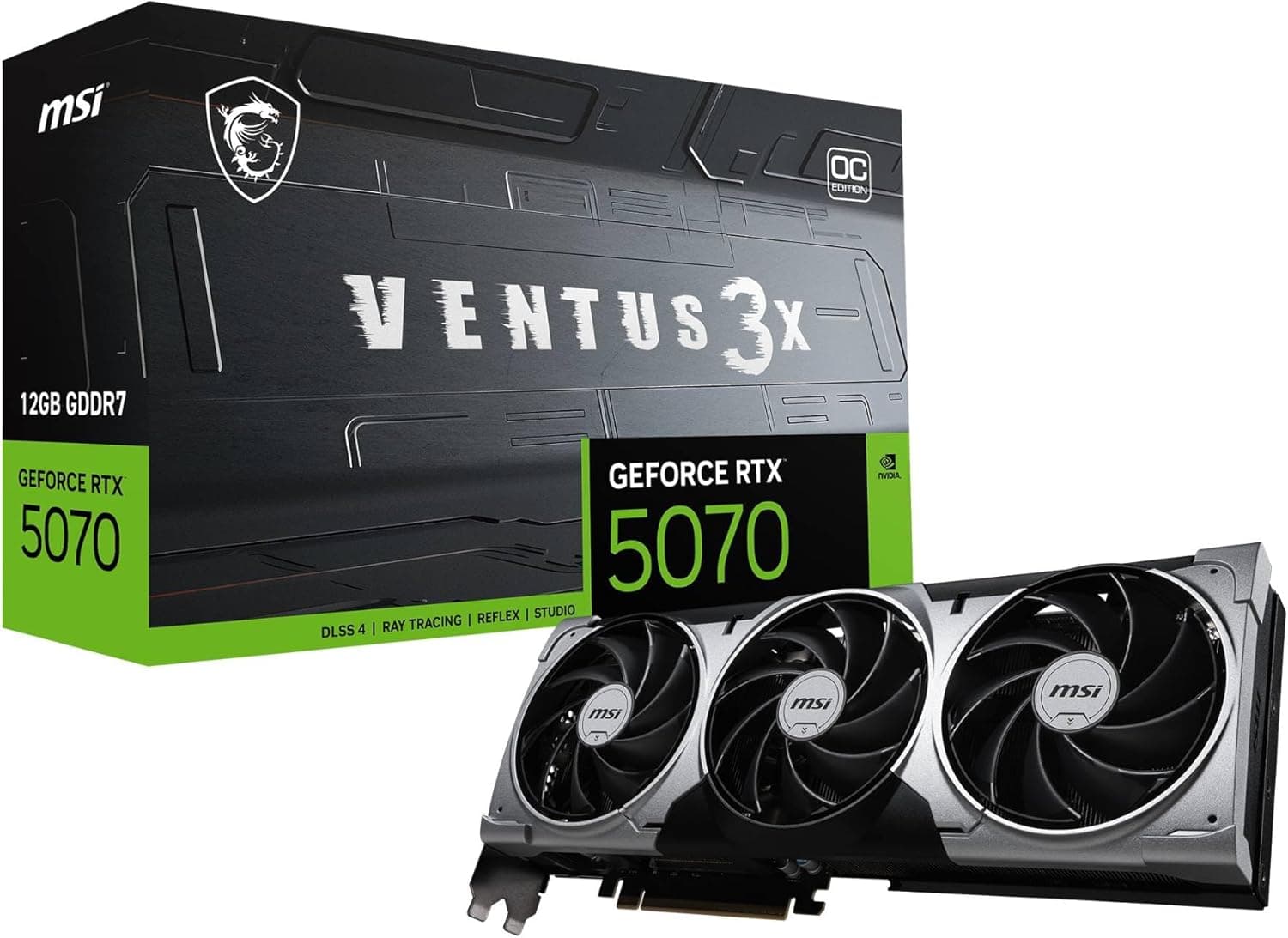 MSI Placa gráfica GeForce RTX 5070 12G VENTUS 3X OC - GPU RTX 5070, 12 GB GDDR7 (28 Gbps/192 bits), PCIe 5.0 - Design térmico de ventilador triplo (3 x TORX FAN 5.0) - HDMI 2.1b, DisplayPort 2.1b