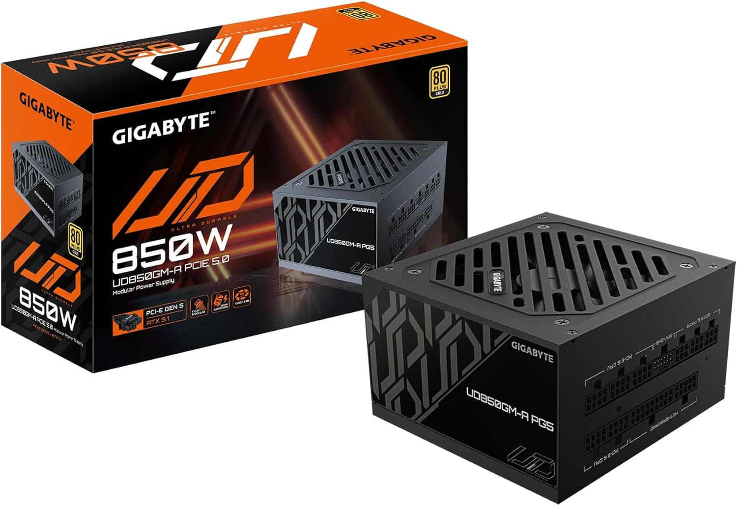 GIGABYTE Fonte de alimentação totalmente modular (GP-UD850GM-A PG5) 80 Plus Gold Certified - PCie 5.0 e ATX 3.1