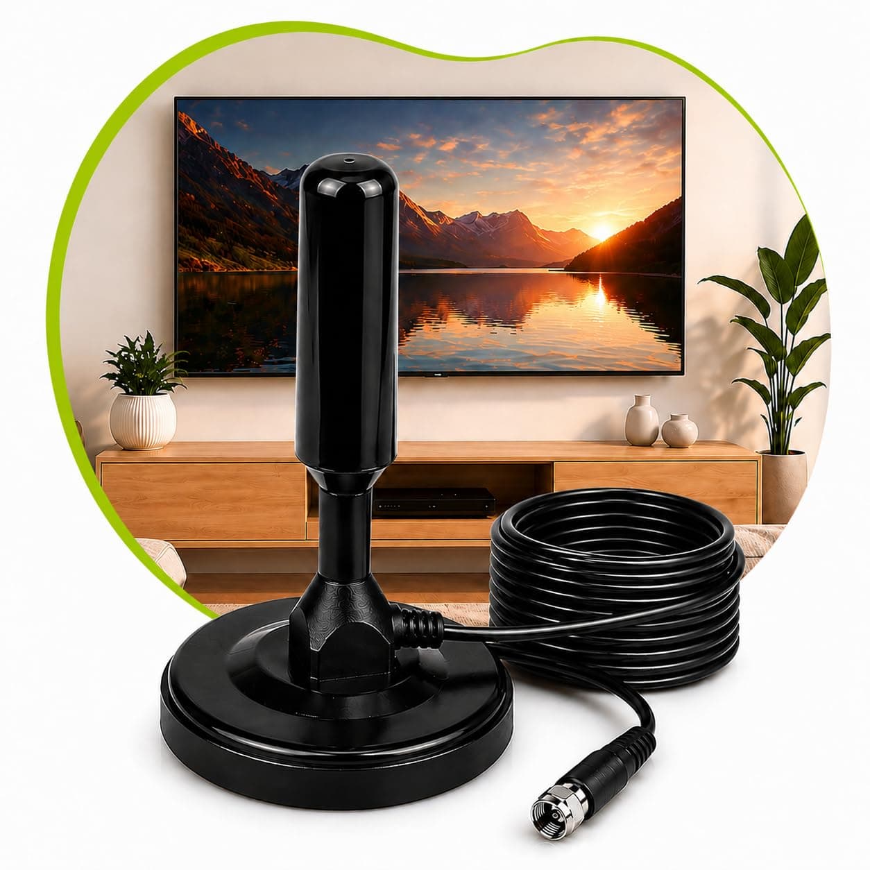 Antena Digital 4k Smart Tv Full Hd Amplificada Interna E Externa Cabo 5 Metros Base Imã - Mtones