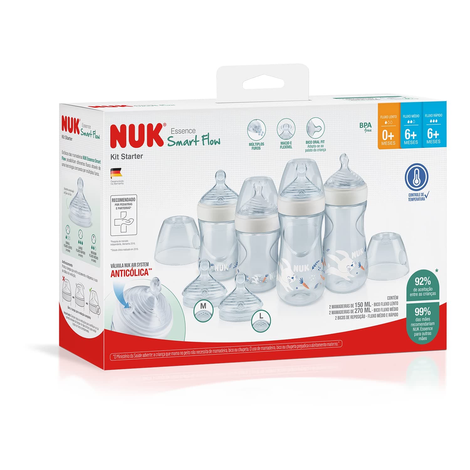 NUK Kit Starter Mamadeiras E Bicos Anticólica Essence Smart Flow 150 E 270Ml - Branco | Amazon.com.br