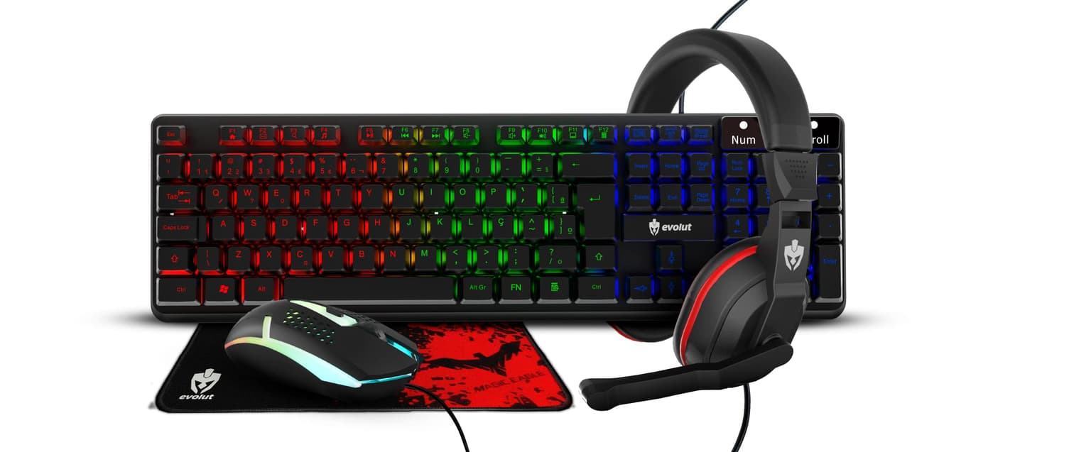 Kit Gamer Completo Teclado Rgb Headset Mouse E Mousepad Pc, Teclado Keyboard Semi Mecâncio RGB Rainbow ABNT2, Headset com Microfone, Mousepad Speed, Fone de Ouvido