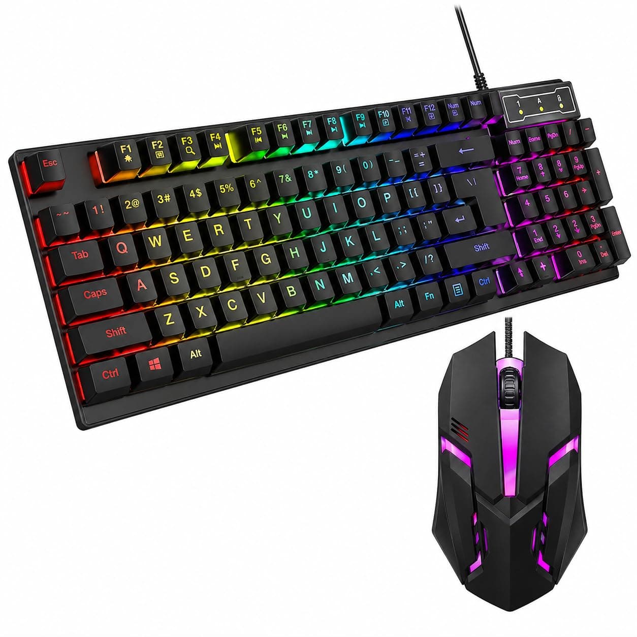 Kit Teclado e Mouse Gamer RGB LED | Semi Mecânico ABNT2 | Mouse 3200 DPI | Iluminação Ajustável | USB Plug & Play | Setup Gamer PC e Notebook