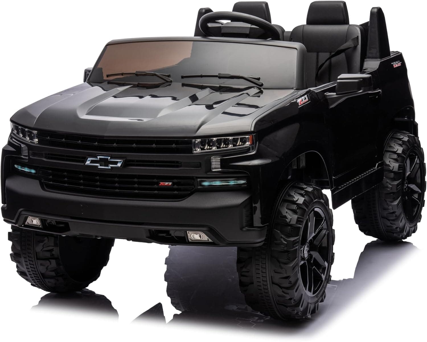 Bang Toys - Carrinho Elétrico Infantil Chevrolet Silverado 24V Licenciado com Controle Remoto, Portas que Abrem, LED, Sons, USB/MP3 e Bluetooth - Cor Preto