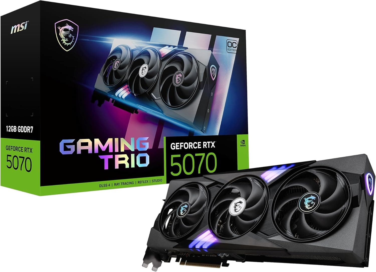 MSI Placa gráfica RTX 5070 12G Gaming Trio OC (12 GB GDDR7, 192 bits, desempenho extremo: 2625 MHz, DisplayPort x3 2.1a, HDMI 2.1b, NVIDIA Blackwell Architecture)