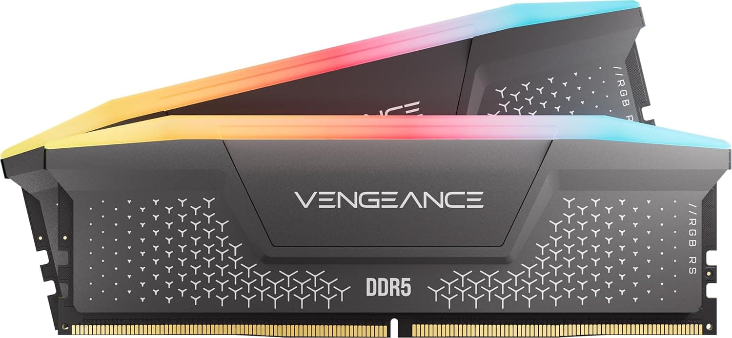 CORSAIR VENGEANCE RGB RS DDR5 RAM 16GB (2x8GB) 6000MHz CL36-44-44-96 1,35V AMD EXPO Intel XMP Memória de computador Desktop – Cinza (CMG16GX5M2E6000Z36)
