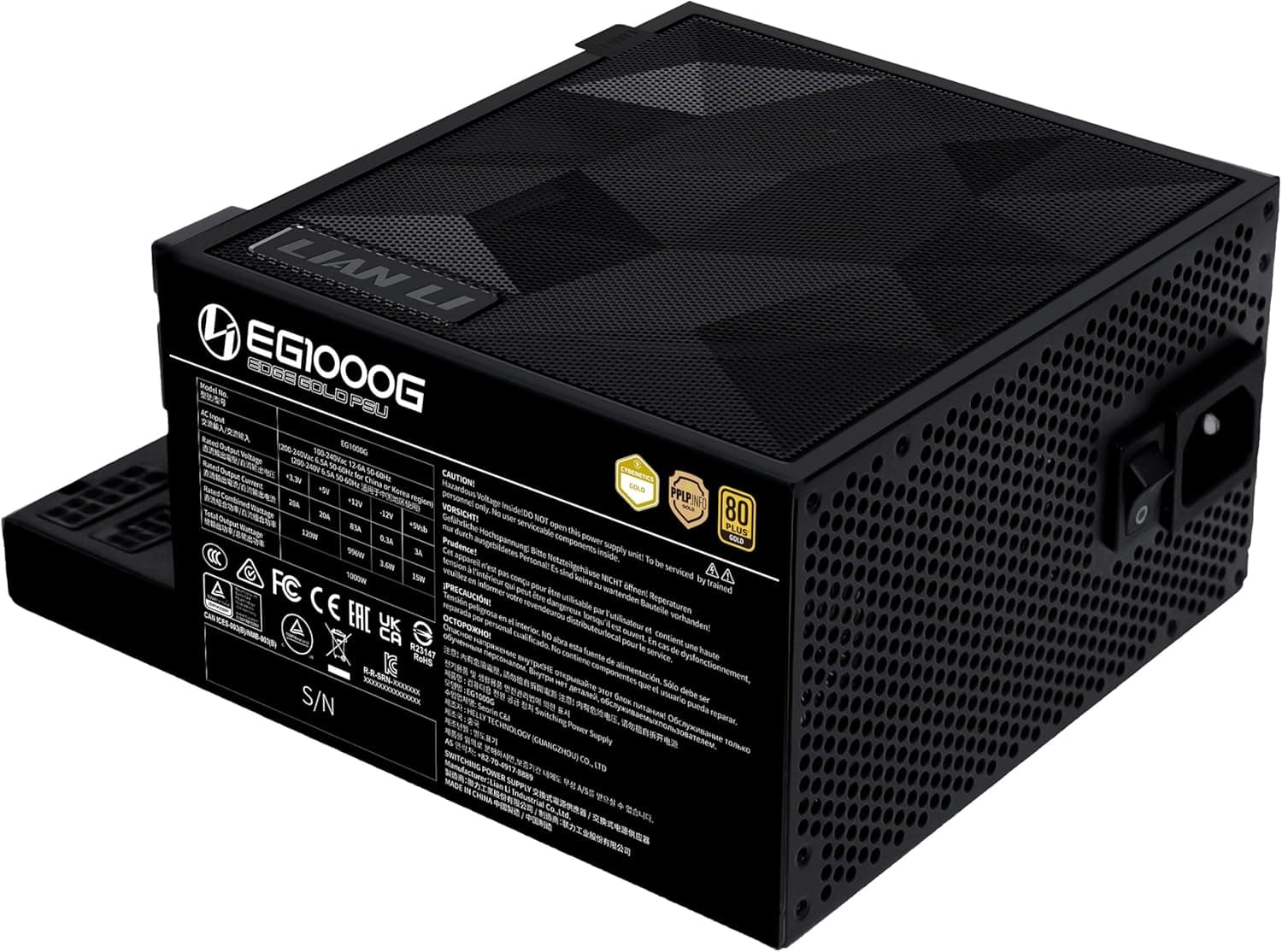 Fonte Lian Li Edge Gold 1000W 80 Plus Gold Preta Full Modular 12VHPWR Cybenetics Gold com hub USB EG1000G BLACK BR