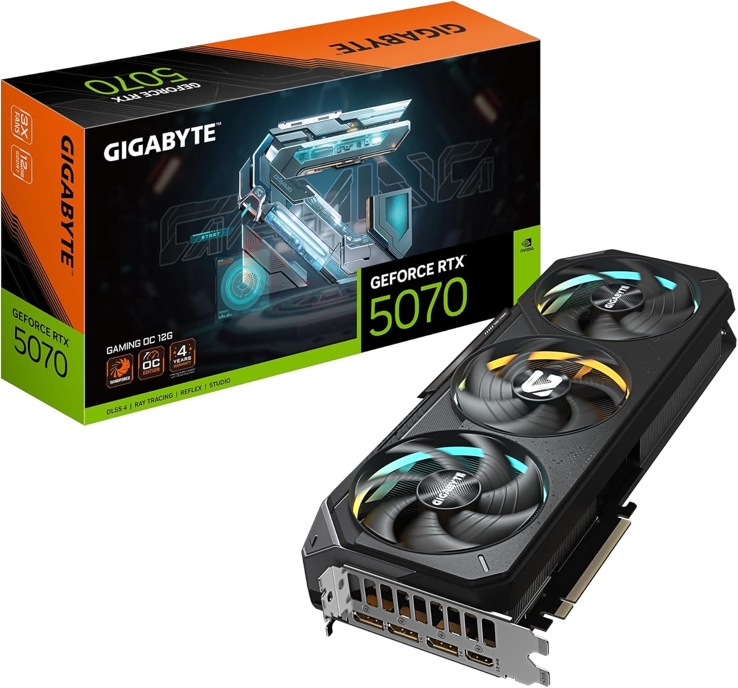 Placa de Vídeo Gigabyte GeForce RTX 5070 Gaming OC 12GB GDDR7 – Ray Tracing, DLSS 3, Resfriamento WINDFORCE, GV-N5070GAMING OC-12GD