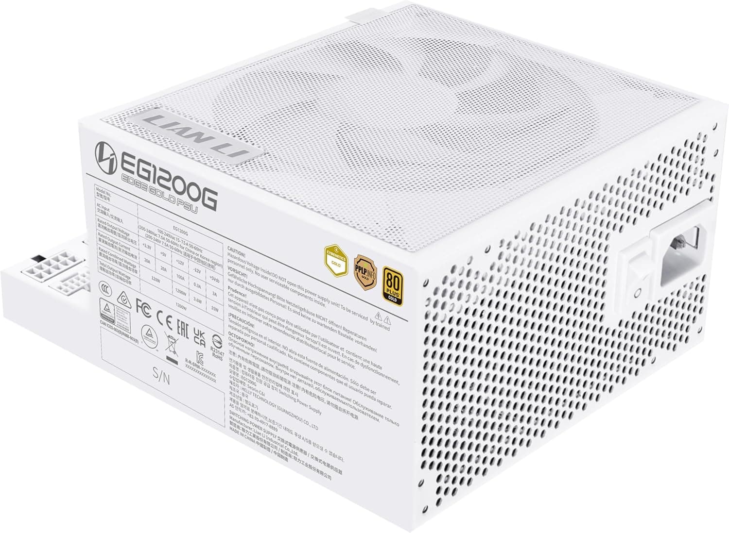 Fonte Lian Li Edge Gold 1200W 80 Plus Gold Branco Full Modular 12VHPWR Cybenetics Gold com hub USB EG1200G WHITE BR