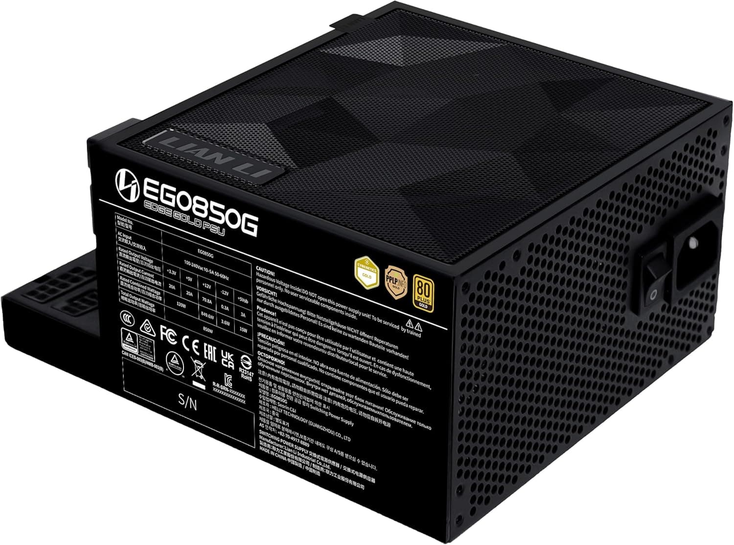 Fonte Lian Li Edge Gold 850W 80 Plus Gold Preta Full Modular 12VHPWR Cybenetics Gold EG0850G BLACK BR