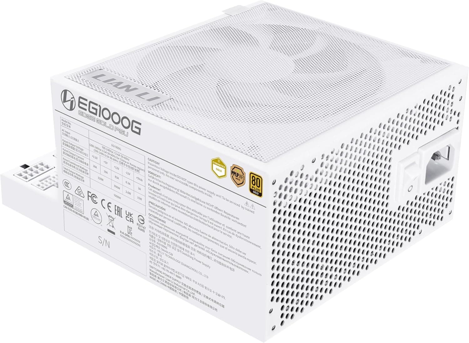 Fonte Lian Li Edge Gold 1000W 80 Plus Gold Branco Full Modular 12VHPWR Cybenetics Gold com hub USB EG1000G WHITE BR