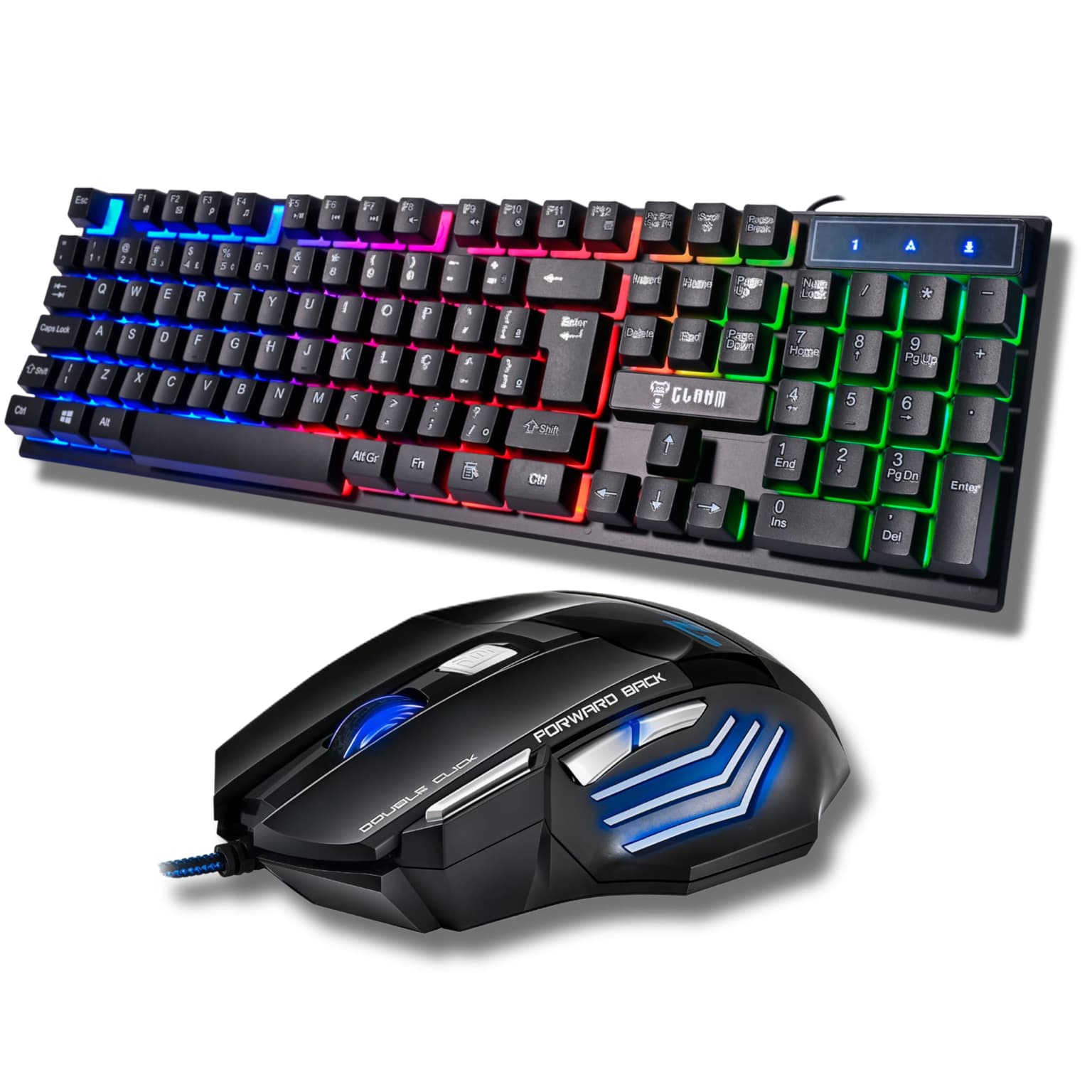 Combo Kit Teclado e Mouse Gamer 6000 DPI MTS iluminado com LED Rainbow, Multimídia, Teclado 104 Teclas, ABNT-2, USB Plug & Play – PC, Notebook e Setup