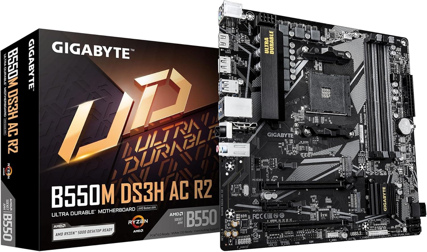 Placa-Mãe Gigabyte B550M DS3H AC R2 DDR4 AM4, Micro-ATX, Wi-Fi 5, 2× M.2, HDMI/DisplayPort, 4× USB 3.2 – Base Gamer/PC AMD