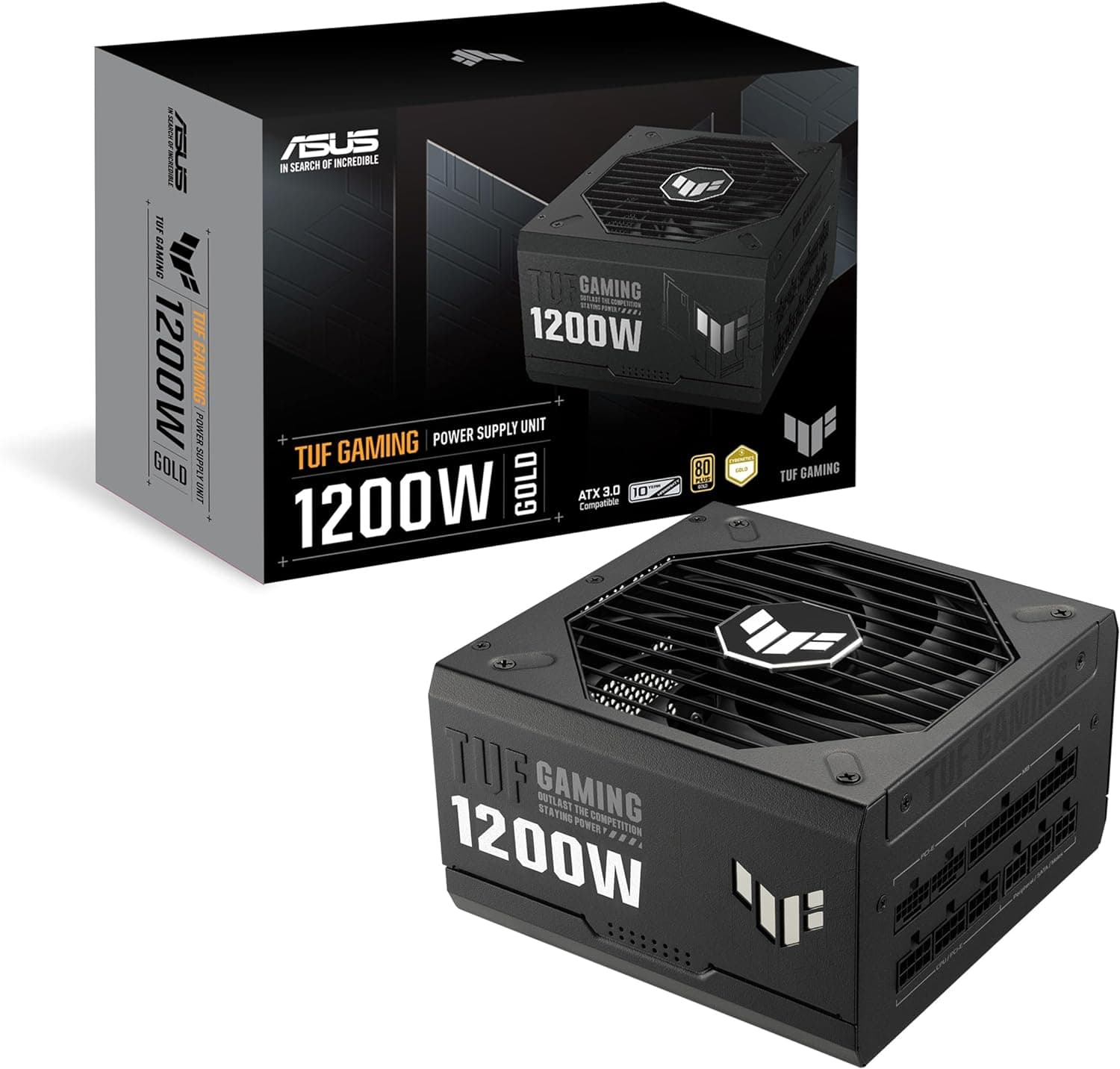 ASUS TUF Gaming Ouro 1200W (1200 Watt, ATX 3.0 compatível com fonte de alimentação totalmente modular, certificação 80+ Gold, componentes de nível militar, rolamento de esferas duplo, ventilador de